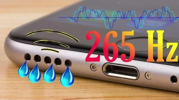 a phone using a speaker cleaning app or feature that uses sound waves to eject water and dust