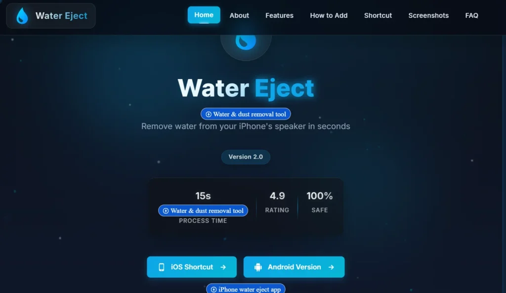 "Water Eject" is a tool designed to remove water from a phone's speaker using sound frequencies