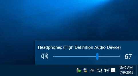 the volume control pop-up on a Windows 10 desktop