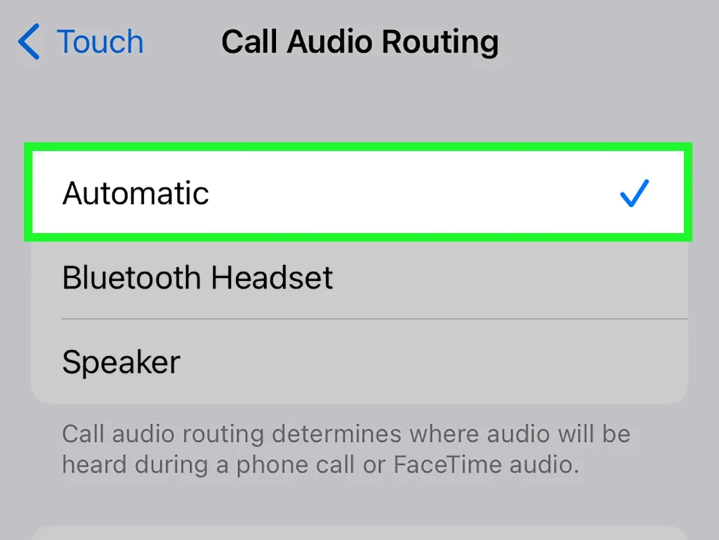 Call audio routing settings menu