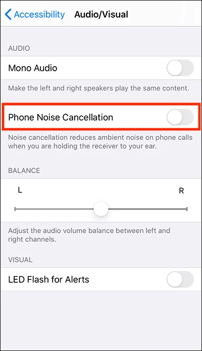 Phone noise cancellation settings displayed