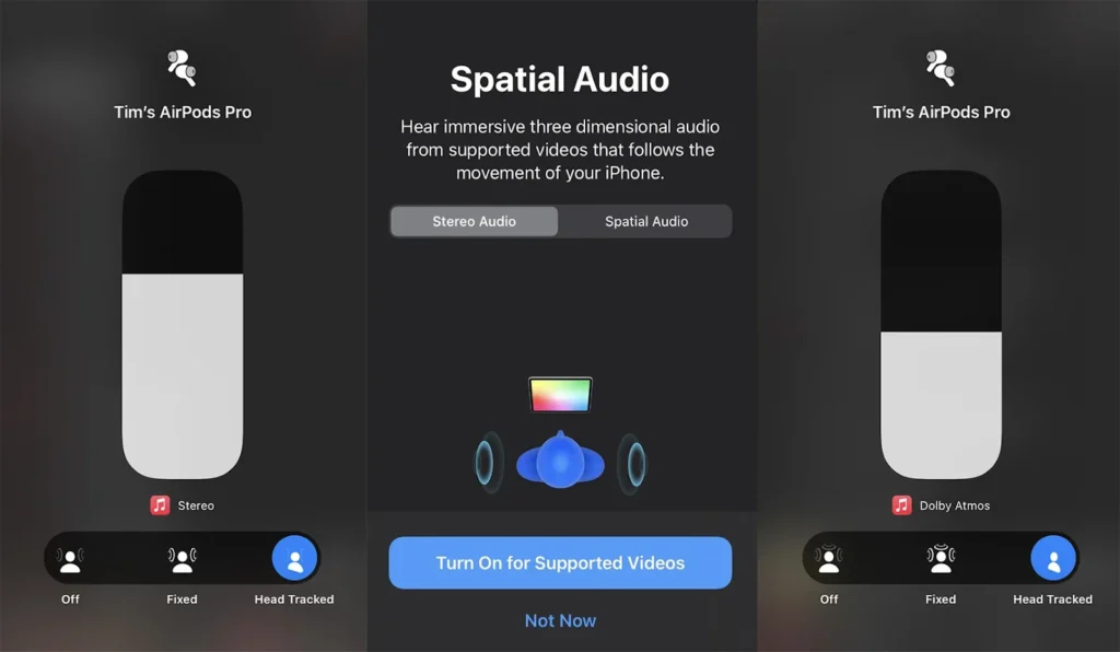 AirPods Pro spatial audio settings interface