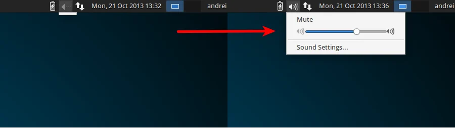 highlighting the volume control panel.